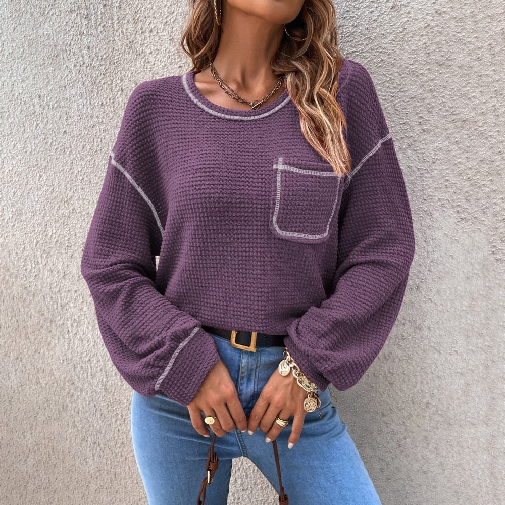 [Exclusive!]Top-stitching Drop Shoulder Pocket Patched Sweater