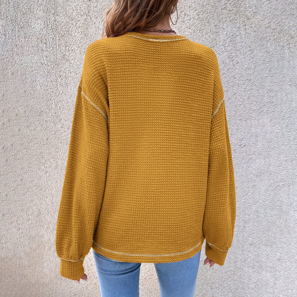 [Exclusive!]Top-stitching Drop Shoulder Pocket Patched Sweater