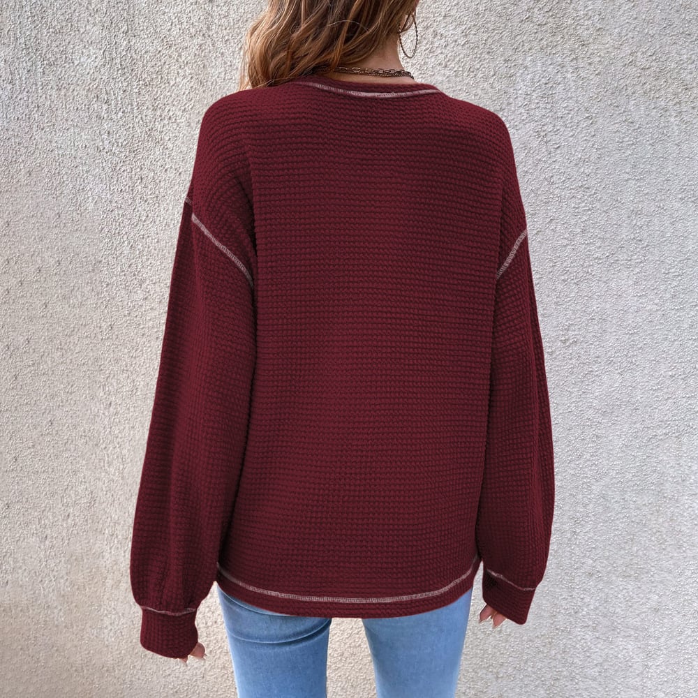[Exclusive!]Top-stitching Drop Shoulder Pocket Patched Sweater