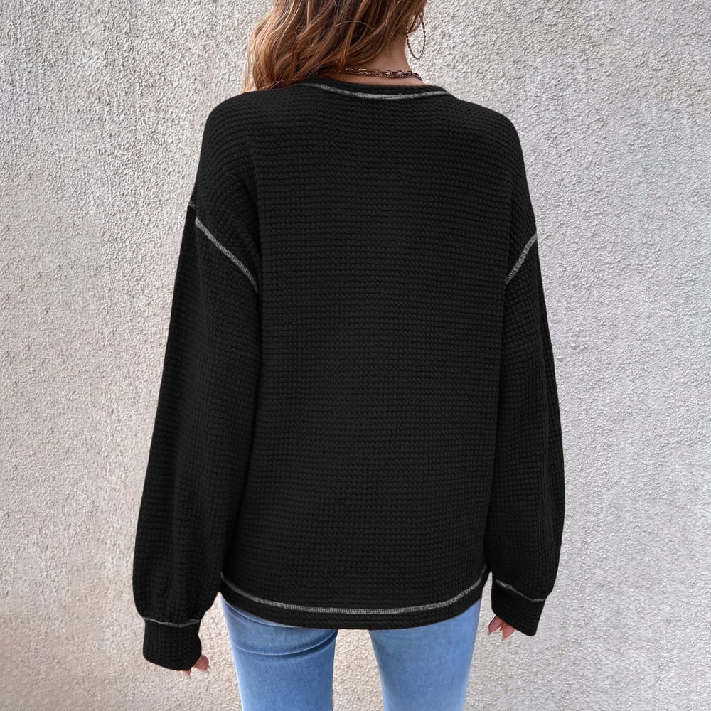 [Exclusive!]Top-stitching Drop Shoulder Pocket Patched Sweater